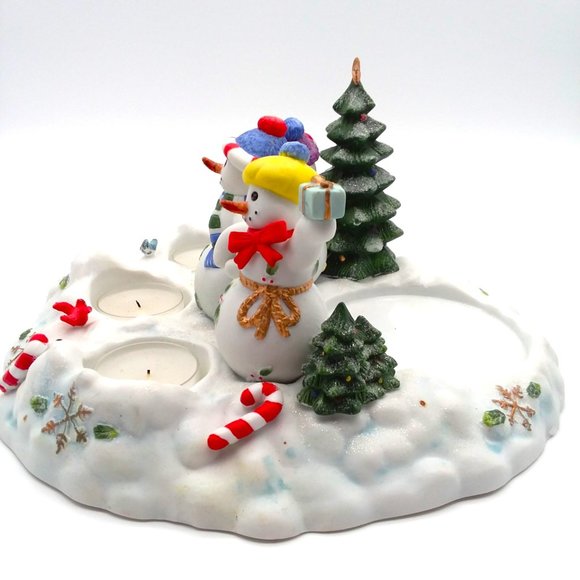 Partylite Snowbell Tealight Candle Holder P7650 Ceramic Snowmen Pillar w/ Box - Picture 5 of 10